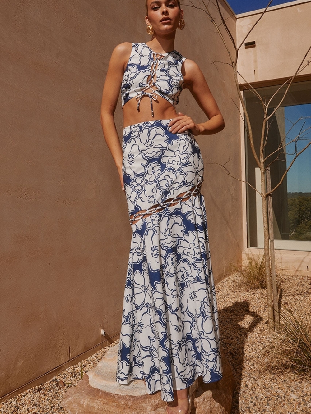 Runawaythelavel - LANI KELANI - NAVY FLORAL -  Top And Maxi Skirt Set